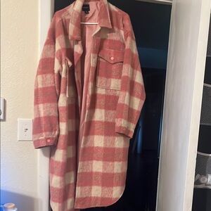 Nasty Gal Pink and Cream Lightweight Shirt Jacket